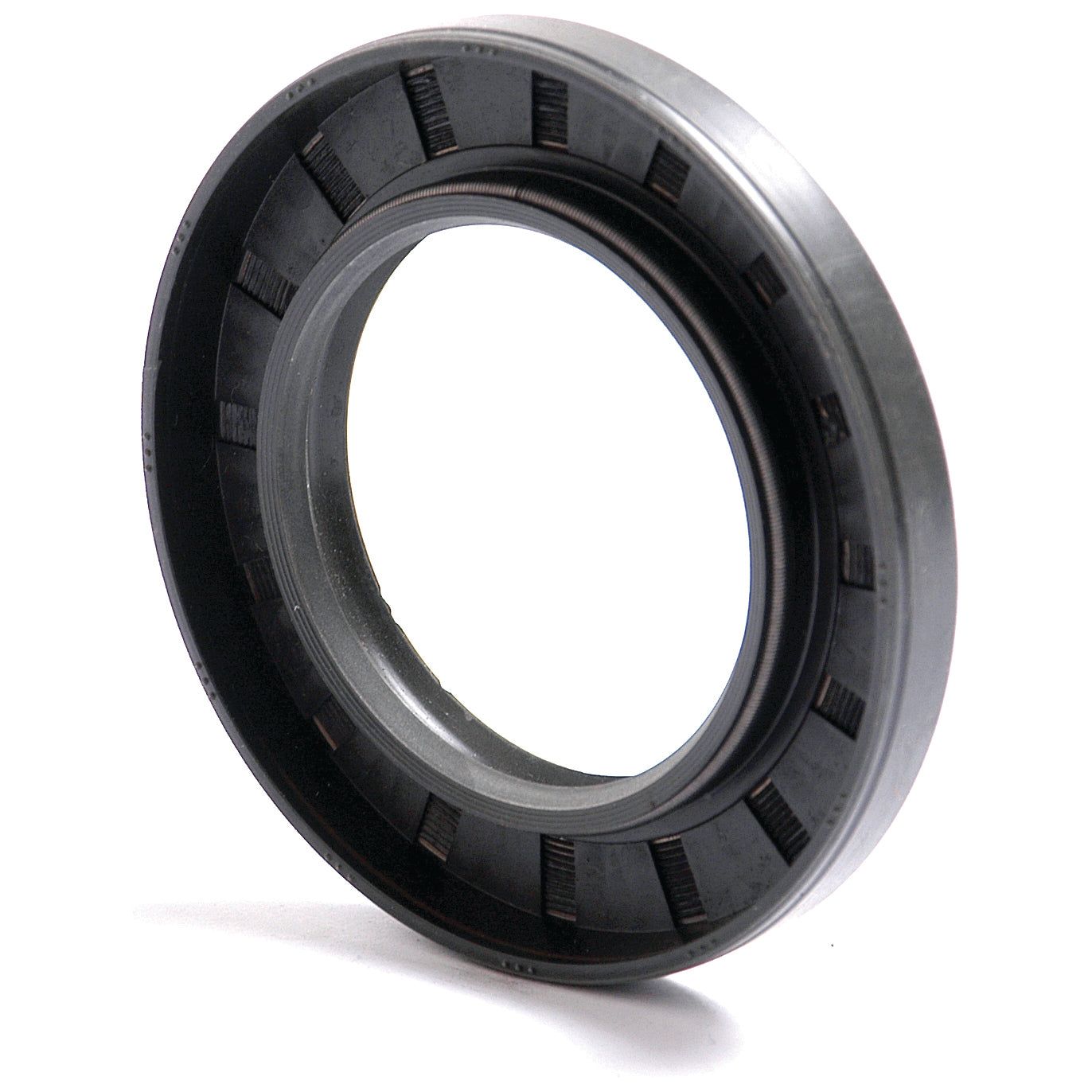 This is a close-up image of the Sparex Metric Rotary Shaft Seal, 52 x 85 x 10mm Double Lip (Part No. S.50399), featuring a metal casing and a rubber lip.