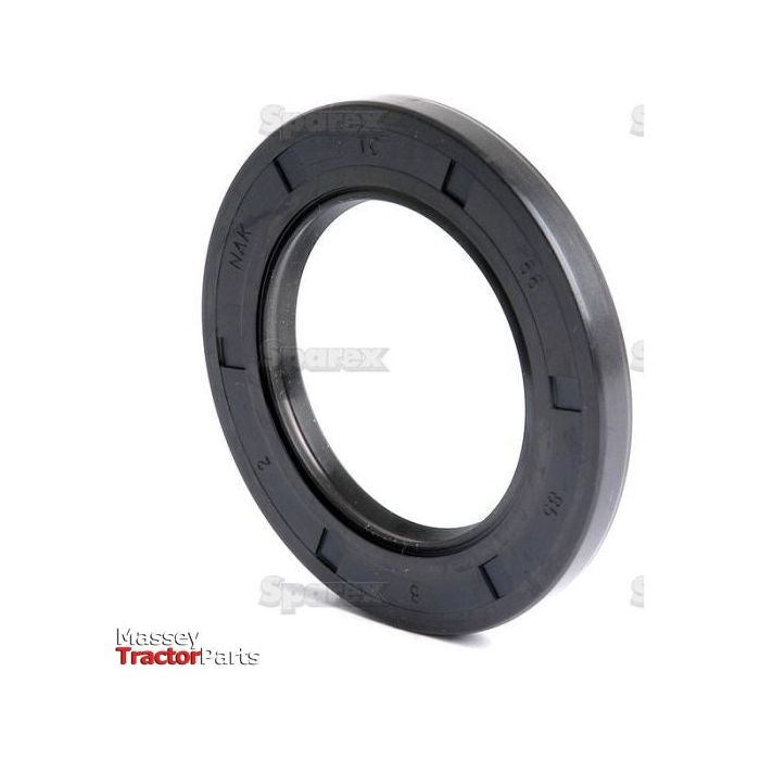 Close-up of a black circular oil seal against a white background, with the text "Massey TractorParts" in the bottom left corner. The Sparex Metric Rotary Shaft Seal (55 x 85 x 8mm Double Lip) | Sparex Part No. S.50410, showcases its double lip design for enhanced performance.