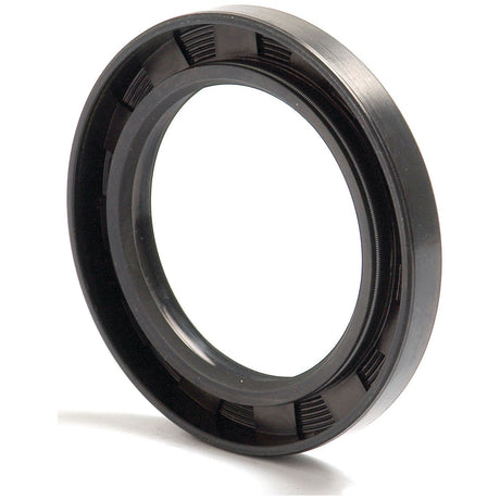 A black rubber and metal oil seal with a circular design, displayed against a plain white background. This Metric Rotary Shaft Seal by Sparex, with part number S.50408, features dimensions 55 x 80 x 10mm and has a double lip for enhanced performance.