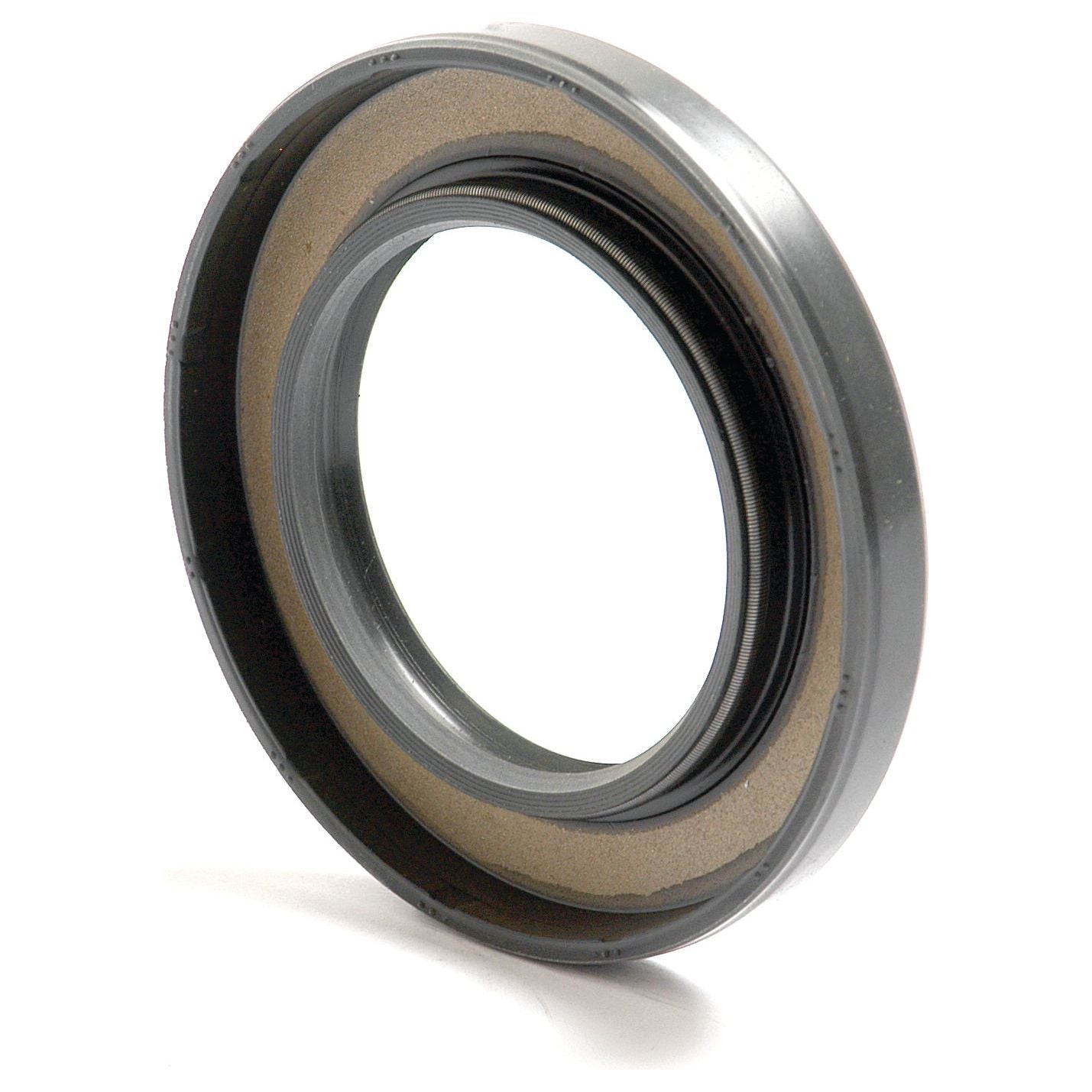A close-up view of the Sparex Metric Rotary Shaft Seal, 55 x 90 x 10mm Double Lip (Part No. S.50413), showcases its metal outer ring and double lip rubber inner ring.