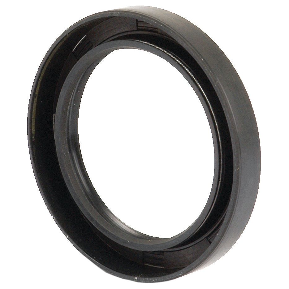 The Sparex Metric Rotary Shaft Seal, 58 x 80 x 12mm Double Lip (Part No. S.50419), is a black plastic ring with a smooth inner surface and multiple small slots on the outer edge.