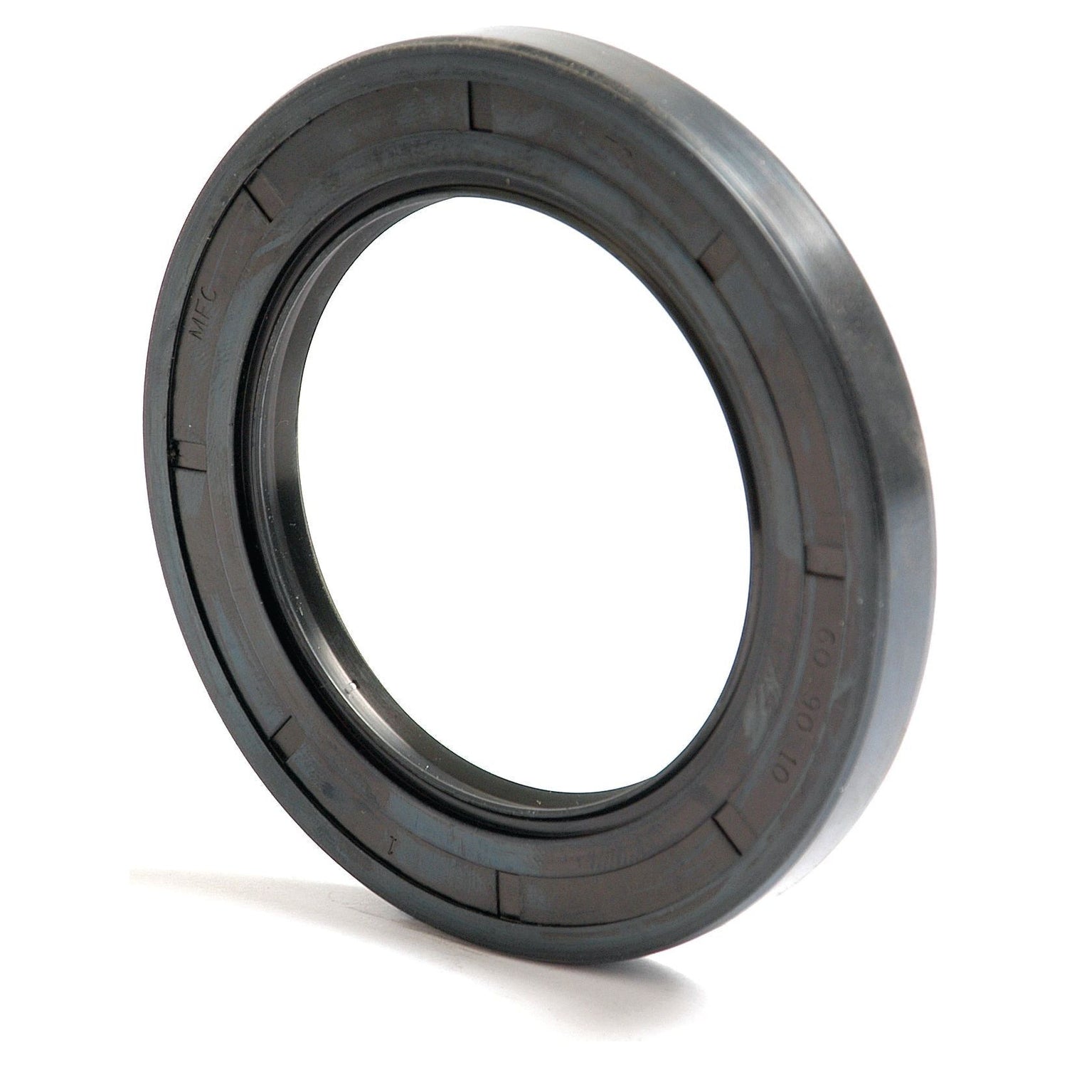 The Sparex Metric Rotary Shaft Seal (Part No. S.50428), featuring a black rubber construction with a metal inner ring and double lip design, in dimensions of 60 x 90 x 10mm is perfect for preventing contaminants from entering machinery and retaining lubricant.