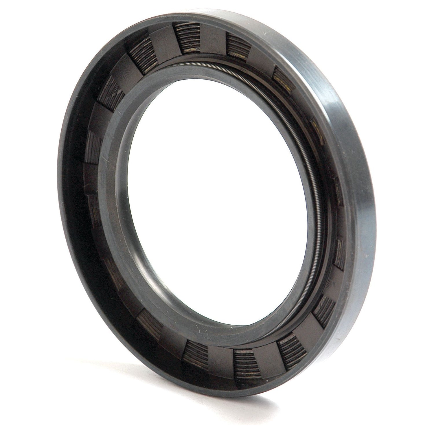 The Sparex Metric Rotary Shaft Seal (Part No. S.50428) is a black and metallic circular mechanical seal with intricate internal features designed to prevent fluid leakage in machinery. This double lip seal measures 60 x 90 x 10mm.