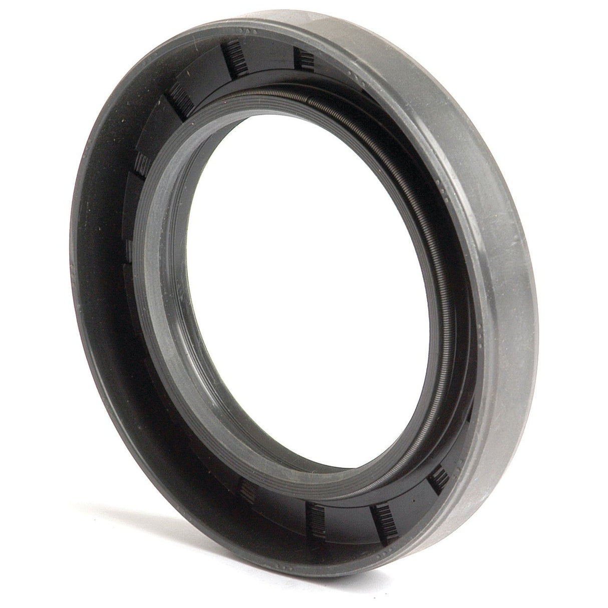 Close-up of a circular Sparex Metric Rotary Shaft Seal with ridged edges, featuring a double lip design. Typically used in mechanical applications to prevent leakage of fluids or gas, this seal measures 60 x 90 x 13mm and is identified as Sparex Part No.S.50429.