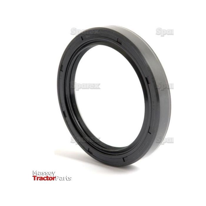 A circular black rubber seal with a gray outer edge, often employed in mechanical applications, is showcased on a white background with the "Massey Tractor Parts" label in the lower left corner. This Sparex Metric Rotary Shaft Seal (Part No. S.50436) measures 65 x 85 x 12mm and boasts a double lip design.