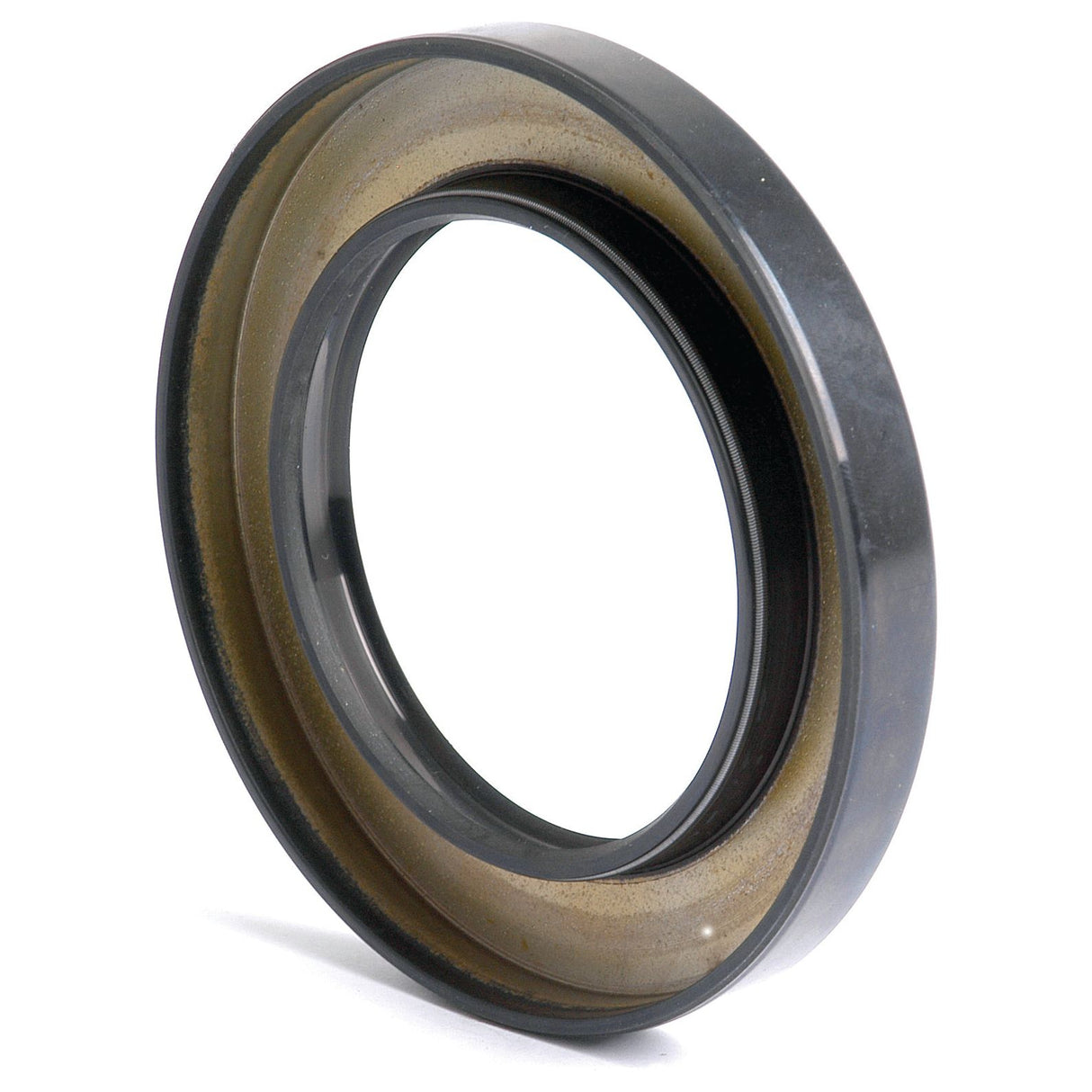 Close-up of a Sparex Metric Rotary Shaft Seal, 65 x 100 x 12mm Double Lip (Part No. S.50440), featuring a circular, rubber oil seal with a metal outer surface designed to prevent leaks in machinery. This high-quality double lip seal ensures optimal performance and durability.