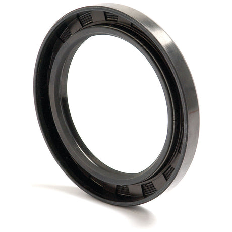 Close-up of the Sparex Metric Rotary Shaft Seal (Sparex Part No. S.50437), sized at 65 x 90 x 10mm, with a black, circular design featuring both inner and outer rings and a double lip construction, typically used for sealing motor shafts or machinery components.