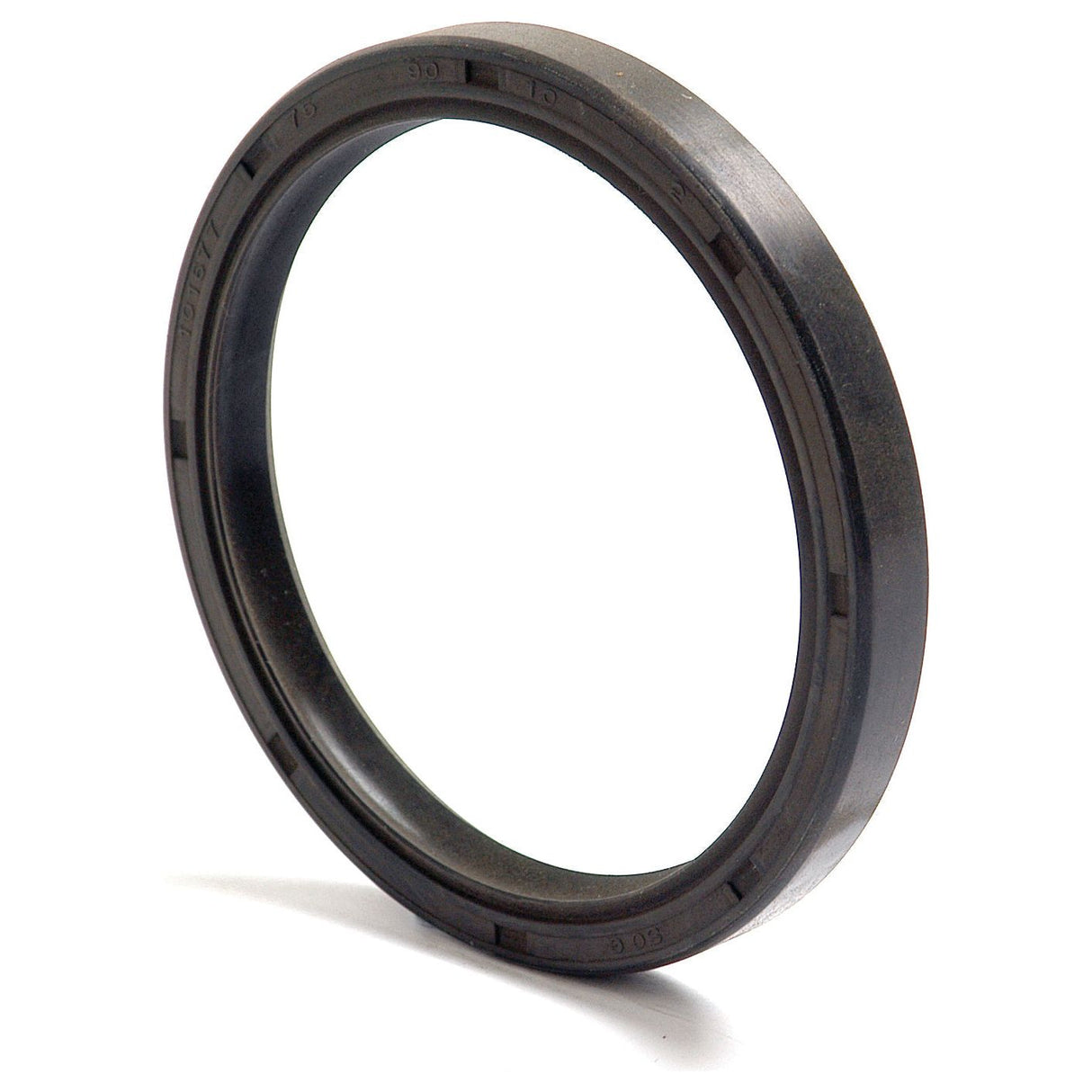 An image of a circular black oil seal, specifically the Sparex Metric Rotary Shaft Seal (Part No. S.50453), featuring visible ridges and text markings around the outer edge with dimensions of 75 x 90 x 10mm.