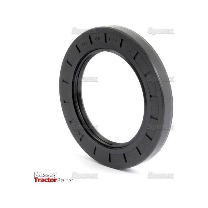 Rubber oil seal ring with an internal diameter of 80mm, an external diameter of 120mm, and a width of 13mm. Known as a Metric Rotary Shaft Seal, this double lip seal is labeled "Sparex Part No.S.50460." Massey Tractor Parts watermark in the corner.