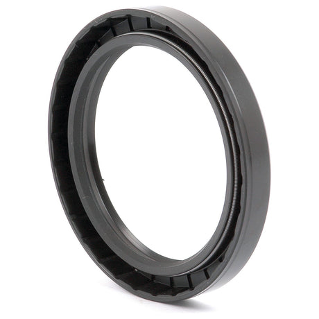 The Sparex Metric Rotary Shaft Seal, model number S.50458, measuring 80 x 105 x 13mm, in black, is designed with a smooth outer edge and a ridged inner ring for enhanced performance.