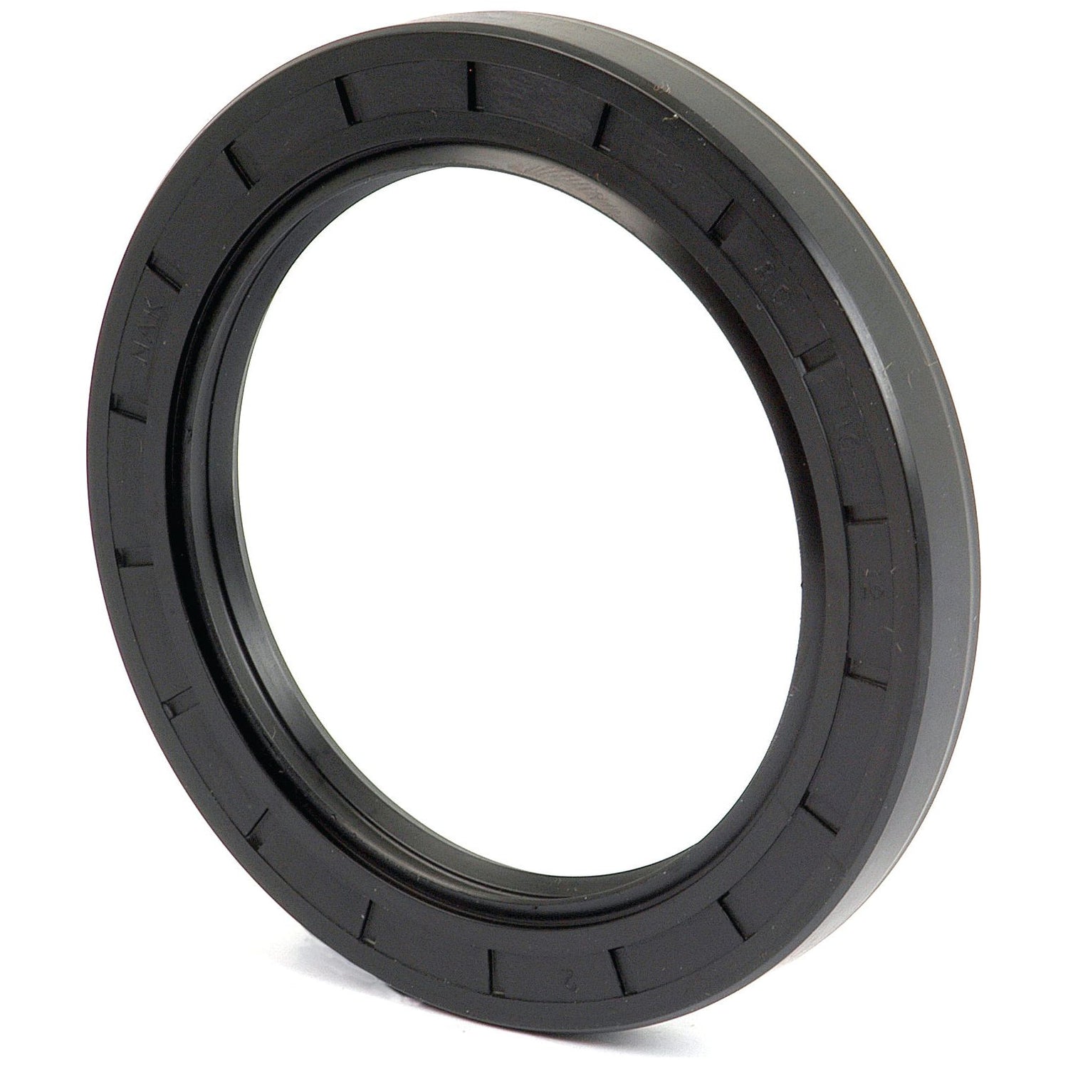 A black circular rubber seal with a smooth outer edge and internal ridges, the Sparex Metric Rotary Shaft Seal (Part No. S.50459), measuring 80 x 110 x 12mm with a double lip design, is engineered to prevent leaks in mechanical systems.
