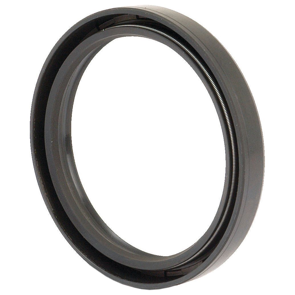 A close-up image of the Sparex Metric Rotary Shaft Seal, 85 x 105 x 13mm Double Lip (Part No. S.50462), featuring a black circular ring with a metal spring encased inside and a Double Lip design.