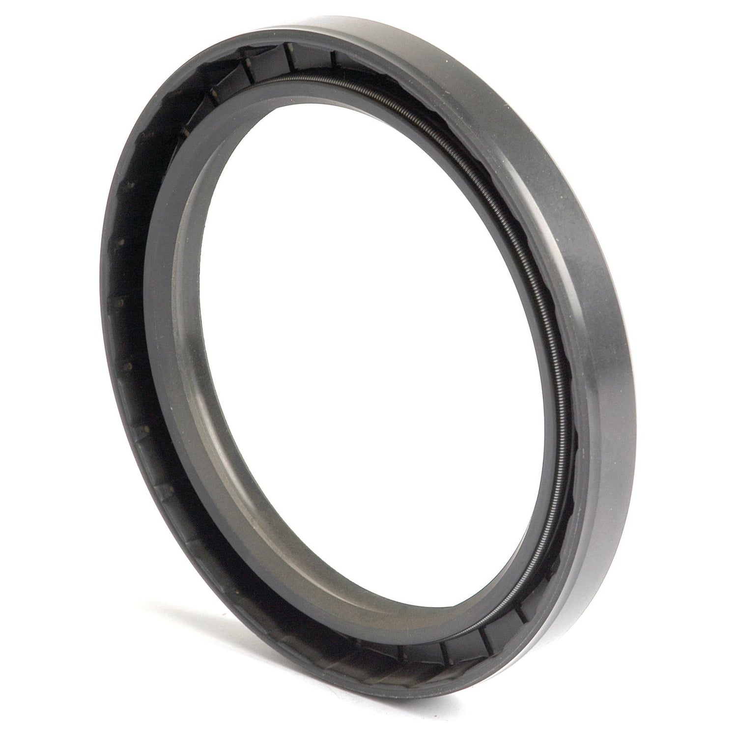 A close-up of a Sparex Metric Rotary Shaft Seal, 90 x 115 x 13mm Double Lip (Part No. S.50469), featuring an inner spring and double lip design for enhanced sealing efficiency.