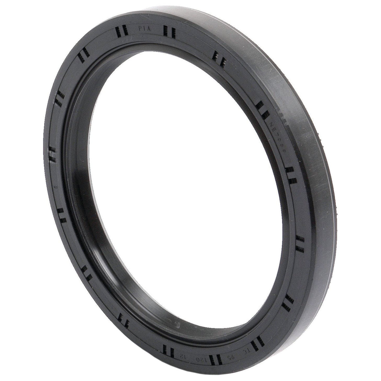 A close-up of the Sparex Metric Rotary Shaft Seal, displaying its black rubber circular design, engineered to prevent lubricant leakage around rotating shafts. This seal, identified as Sparex Part No.S.50471, measures 95 x 120 x 12mm and incorporates a double lip for superior sealing performance.