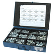 A Sparex metal case contains an assortment of Metric Self Locking Nuts (M6 - 16x1.00 - 2.00mm, DIN 934/985) organized in individual compartments, with a chart listing contents by size and quantity.
