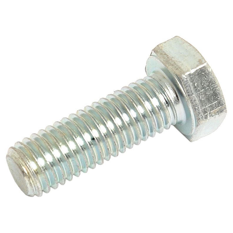 A close-up image of a zinc-plated Sparex Metric Setscrew, M12x35mm (DIN 933) with a threaded shaft and a hexagonal head, tensile strength 10.9 (Sparex Part No. S.54741).