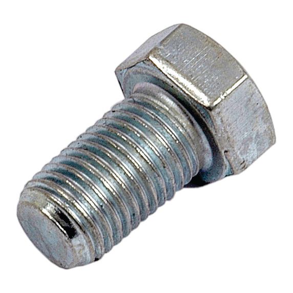 Close-up of a Sparex Metric Setscrew, M14x40mm (DIN 961), featuring a threaded shaft and a hexagonal head, grade 8.8 tensile strength, used for fastening materials together.