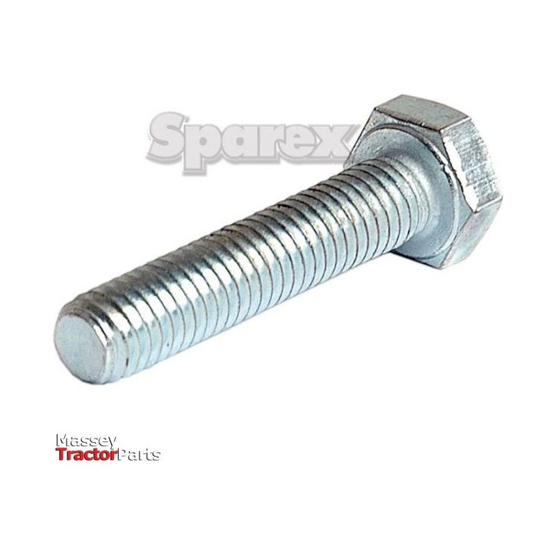A close-up of a silver hex bolt against a white background, with the text "Sparex" and "Massey Tractor Parts" visible on the image. This zinc-plated Metric Setscrew, M6x16mm (DIN 933), Sparex Part No. S.6893, boasts an impressive tensile strength of 8.8, ensuring quality and durability for your machinery needs.