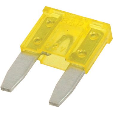 A Mini Blade Fuse from Sparex, Part No. S.26205, featuring a yellow color with two metal prongs, rated at 32V and 20 amps.