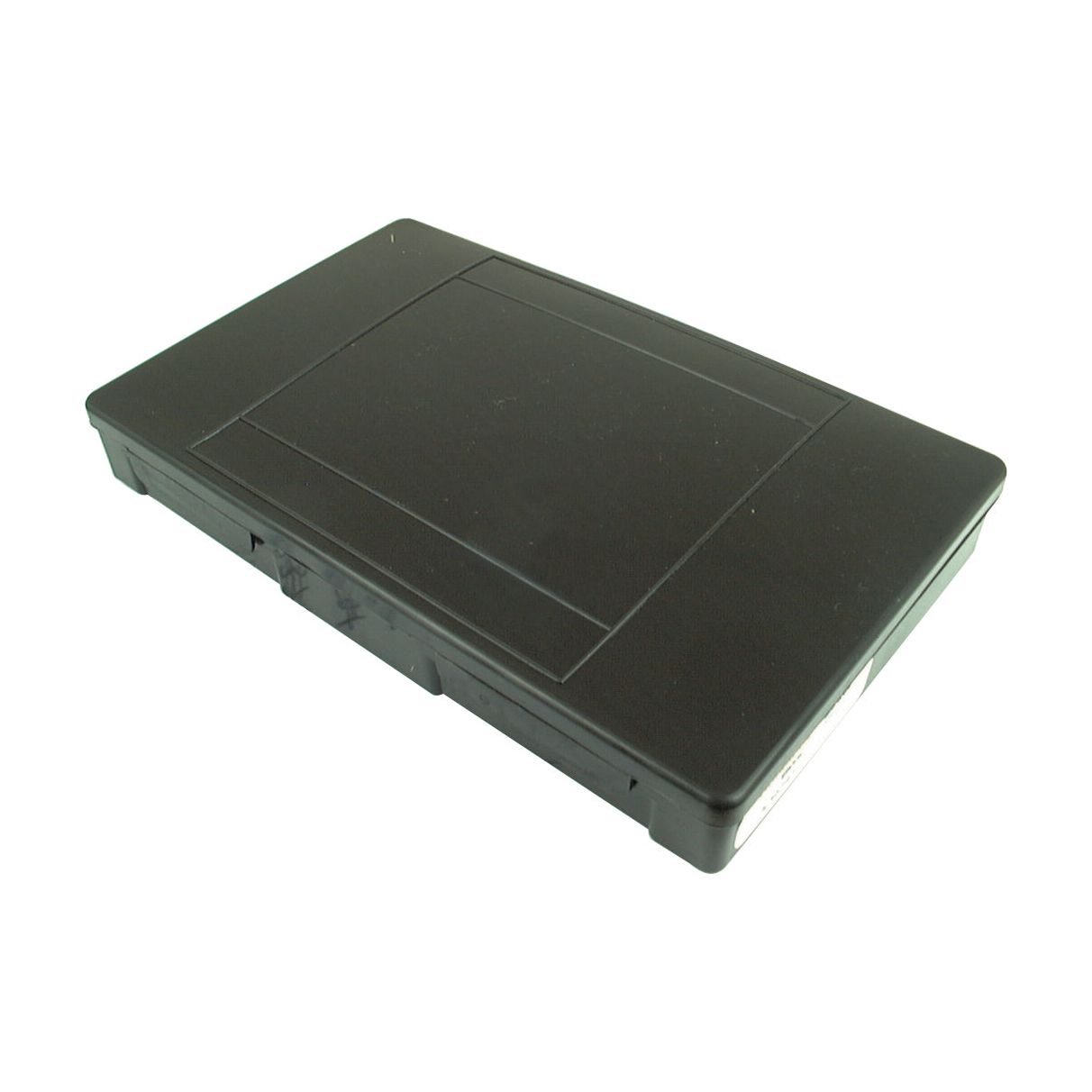 The Sparex Handipak 177-piece set (Part No. S.56747) contains assorted mini blade fuses and holders, packaged in a closed black plastic case with a rectangular shape and simple design, featuring a seam around the edge and a latch on the front for secure storage of items.