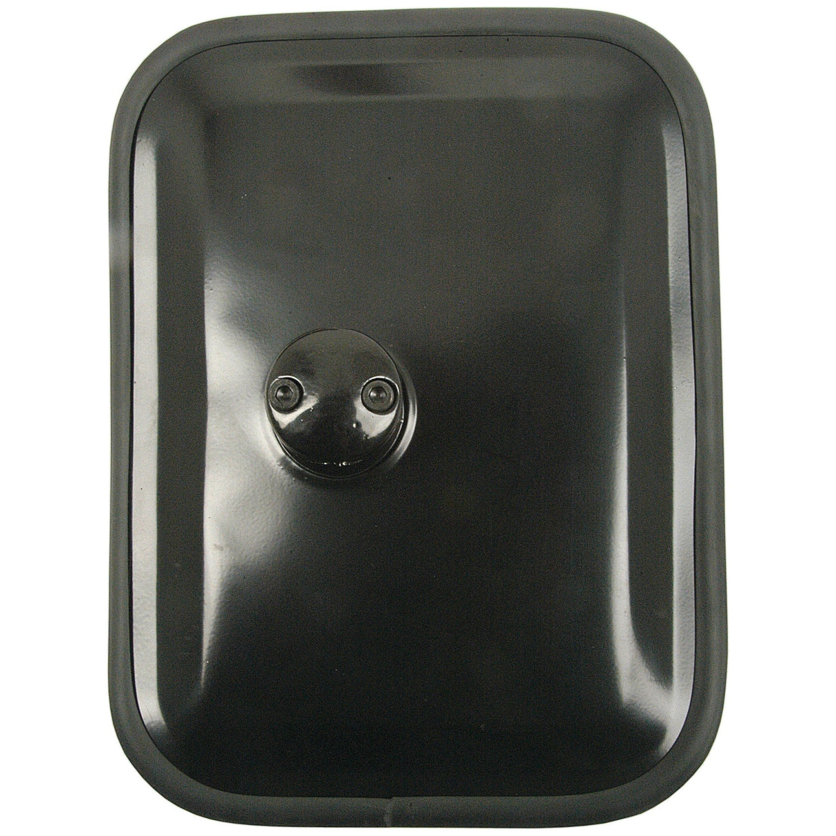The product, Sparex Mirror Head - Rectangular, Convex - Wide Angle (320 x 235mm), RH & LH - S.27621 features a black rectangular design with rounded corners and includes a central raised cylindrical component with two circular protrusions, resembling an offset clamp.