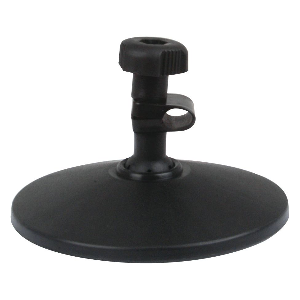 The Sparex Mirror Head - Round (Flat), Ø125mm | Sparex Part No. S.6215, is a black, circular, adjustable stand with a screw-like top for mounting, making it ideal for securely attaching your round mirror with ease.