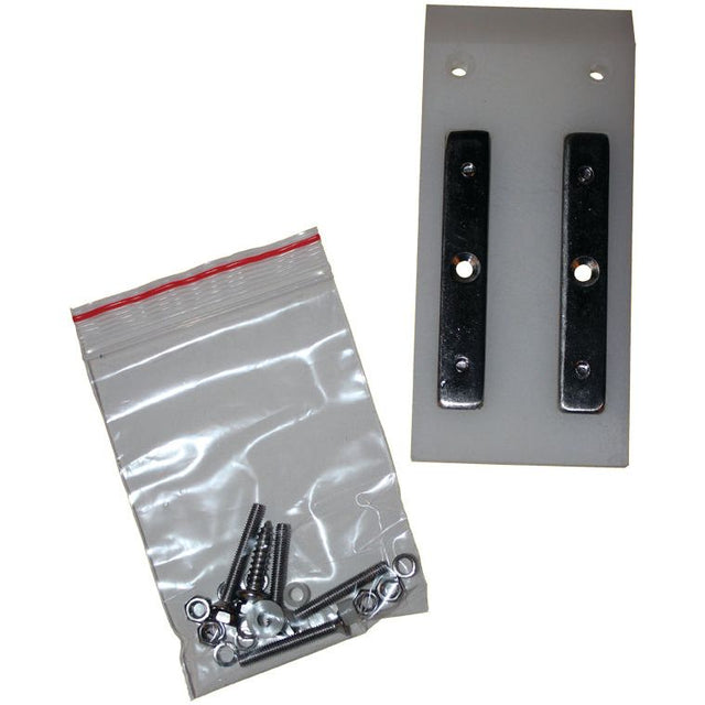 The Moisture Tester "BHT - 2 Pad - S.28701" from Sparex is shown with a mounting bracket featuring two vertical slots, accompanied by a plastic bag containing screws, washers, and nuts. The manufacturer's specifications reveal that this product is suitable for various applications requiring secure attachments.