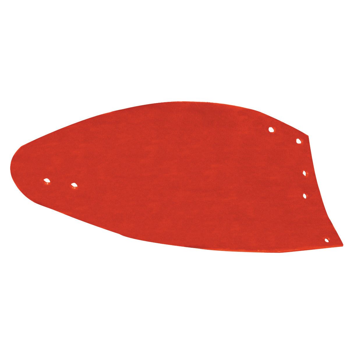 A red, irregularly shaped piece of material, resembling the Mouldboard - RH from Vogel & Noot, specifically designed to fit as PK800109 (Sparex Part No. S.78987) from the brand Sparex, with several holes.