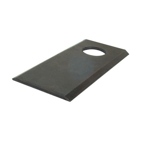 Image of a Mower Blade by Sparex - Flat blade with sharp top edges, featuring a 21mm circular hole, designed as a replacement part for CM15 tournaments (Sparex Part No. S.77104).