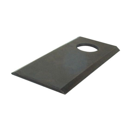 Image of a Mower Blade by Sparex - Flat blade with sharp top edges, featuring a 21mm circular hole, designed as a replacement part for CM15 tournaments (Sparex Part No. S.77104).