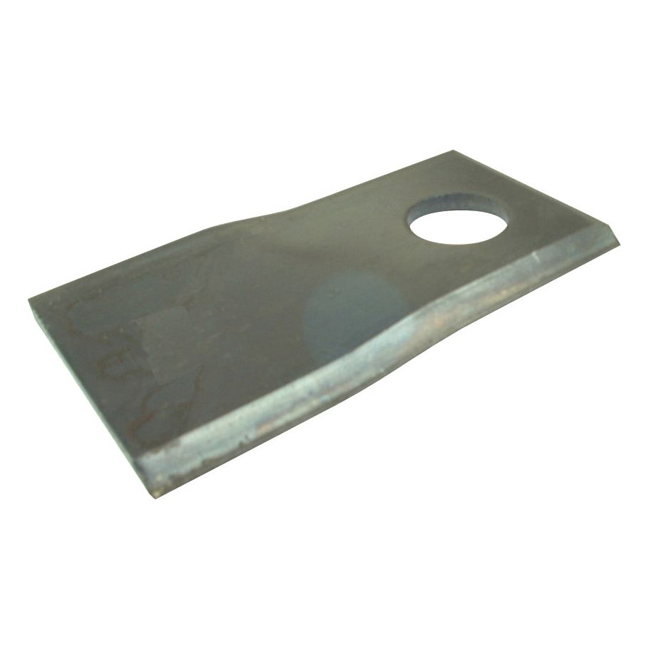 The product is a Sparex Mower Blade, featuring a twisted, sharp, parallel top edge. Its dimensions are 96 x 48 x 4 mm with a Ø19 mm hole near one end. This left-hand blade is designed as a replacement for Claas and Krone models (part number 4.146.690.1), identified by Sparex Part No.S.77094.