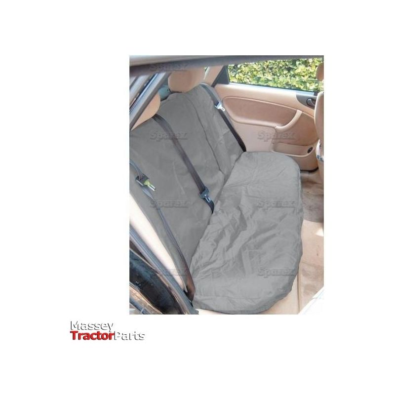 A gray, waterproof seat cover from Sparex is placed on the back seat of a tan-colored car. The universal fit Multi-Fit Rear Standard Seat Cover (S.71707) prominently displays the "Sparex" branding text.
