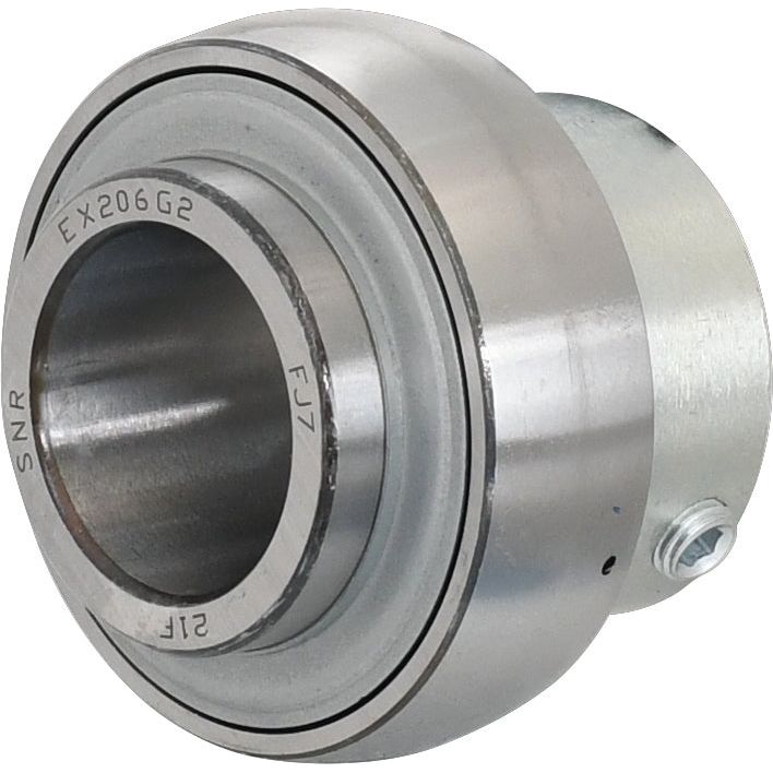 A cylindrical metallic bearing housing by Sparex, the NTN SNR Plummer Block Bearing Insert (EX206) - S.138367, featuring an outer ring, inner ring, and engraved text "EX206 G2" on the outer edge. Suitable for various industrial applications.