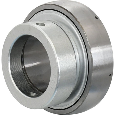 Close-up of an NTN SNR Plummer Block Bearing Insert (EX209) - S.138372 by Sparex, featuring a metallic cylindrical structure with internal threading and a smooth outer surface, suitable for various applications.
