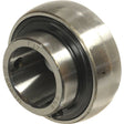 Close-up image of the NTN SNR Plummer Block Bearing Insert (UC208) - S.129689 by Sparex, featuring an inner and outer ring that showcase precision engineering and a smooth, polished surface. Suitable for various mechanical applications.