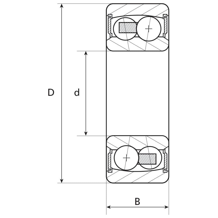 Technical diagram of the NTN SNR Self Aligning Bearing - Metric (2309S) - S.138171 by Sparex, showing labeled outer diameter (D), inner diameter (d), and width (B) measurements, along with relevant manufacturing information.