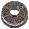 A round metal object with a central hole and a set of triangular mesh sections arrayed in a circle around it. The outer edge is dark, and the surface shows signs of wear, resembling an aged Sparex Oil Bath Element - S.40554 with a 150mm outer diameter.