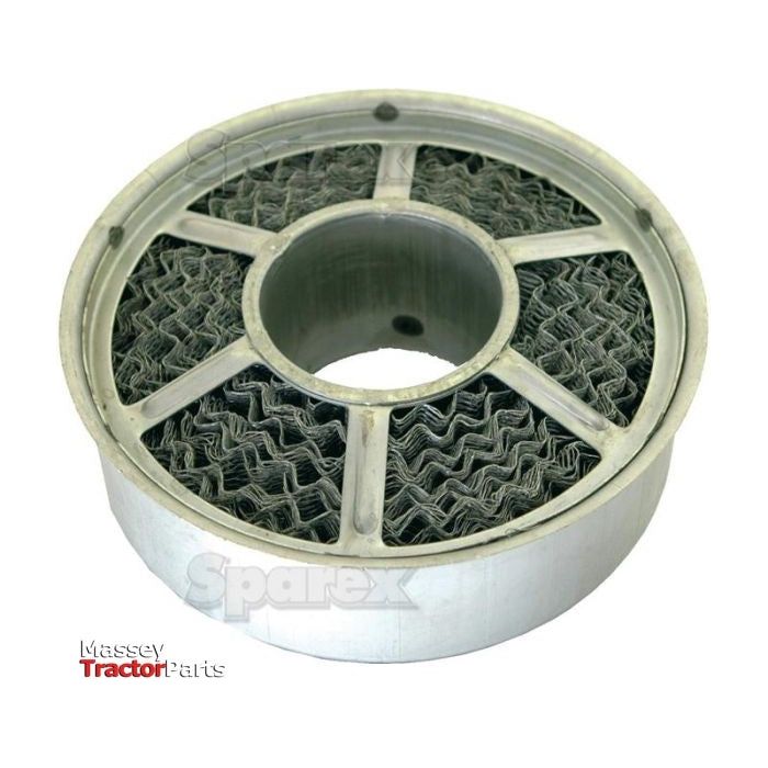 The Oil Bath Element - S.40555 is a round metal filter with a mesh interior, designed for tractor parts and branded with the Sparex logo.