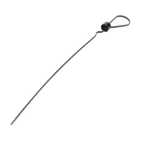 The Massey Ferguson - Oil Dipstick - 4300359M1 by AGCO is a black steel wire pick predominantly used to check engine oil levels in tractor models, featuring a loop handle and a slight curve at the tip.