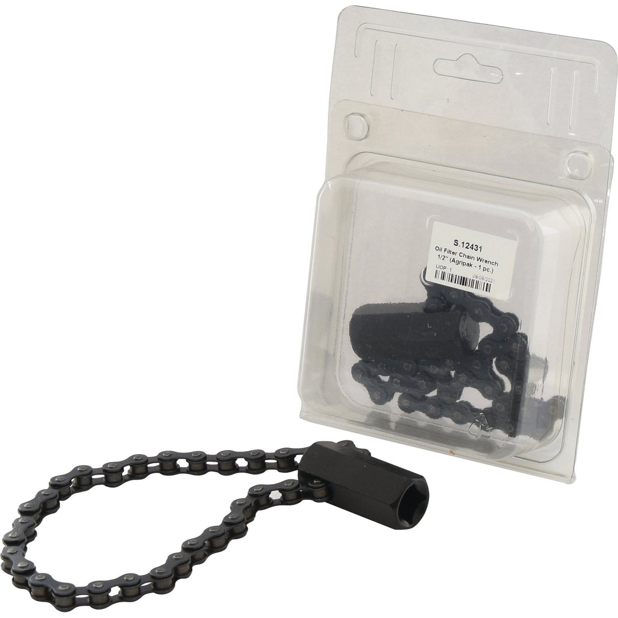 The Oil Filter Wrench by Sparex (Part No. S.12431), featuring a reliable grip and durable construction, is available both loose and in a plastic box packaging, making it perfect for vehicle maintenance tasks.