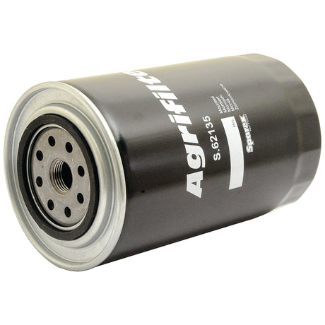A black cylindrical Sparex Spin On Oil Filter (Sparex Part No. S.62135), featuring a visible threaded opening and metal exterior, compatible with Allis Chalmers 5040 tractors.