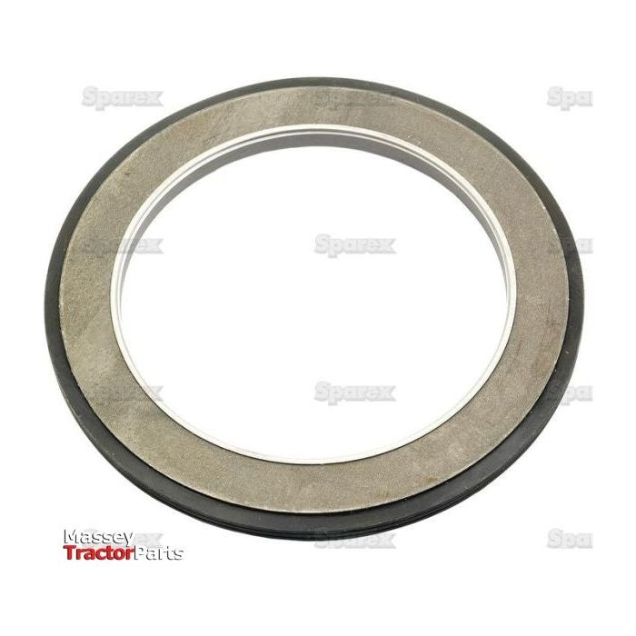 An Oil Seal, measuring 101.3 x 141.8 x 8.3mm with a Sparex Part No.S.43507, featuring an outer black rubber layer and an inner gray metal layer suitable for mechanical or automotive uses like Massey Ferguson rear axles. The background showcases faint "Sparex" watermarks on a white backdrop.