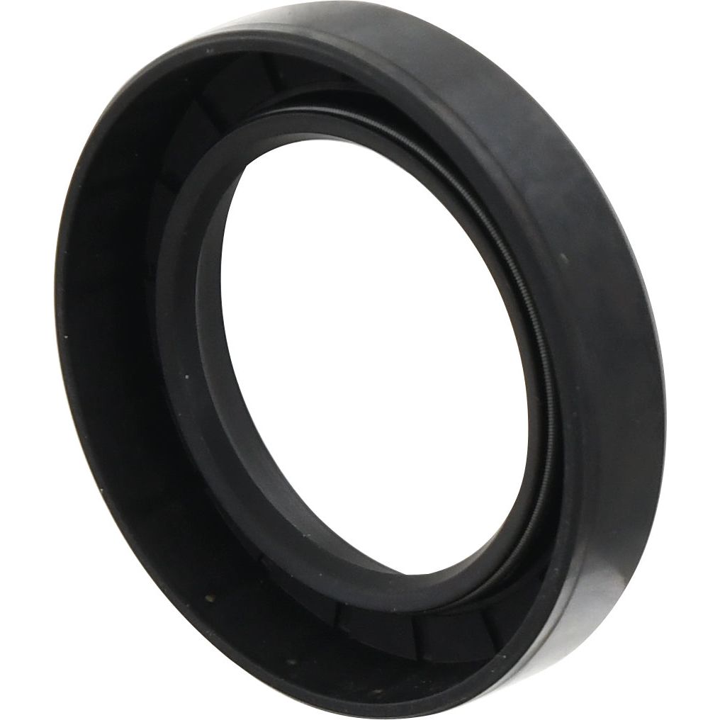 The Oil Seal 1 7/8 x 2 7/8 x 19/32, Sparex Part No. S.57673 from Sparex, is a black, circular mechanical seal featuring a slightly recessed groove on one side, engineered specifically as a front crankshaft seal for Case IH and International Harvester equipment.