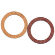Two circular gaskets are displayed side by side on a white background: one is made of beige cork material, and the other is the Sparex Oil Seal, 54 x 71 x 2.5mm (Part No. S.58832), made of brown abrasive material, ideal for John Deere equipment.