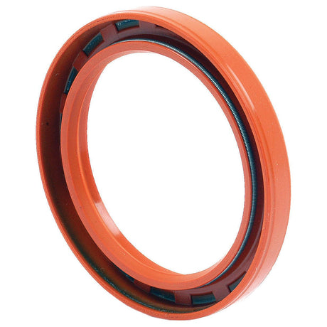 A close-up of the circular, orange Sparex Oil Seal 60 x 80 x 9mm (Sparex Part No. S.40350) designed for a Perkins Engine, featuring an inner metal ring and a grooved surface.