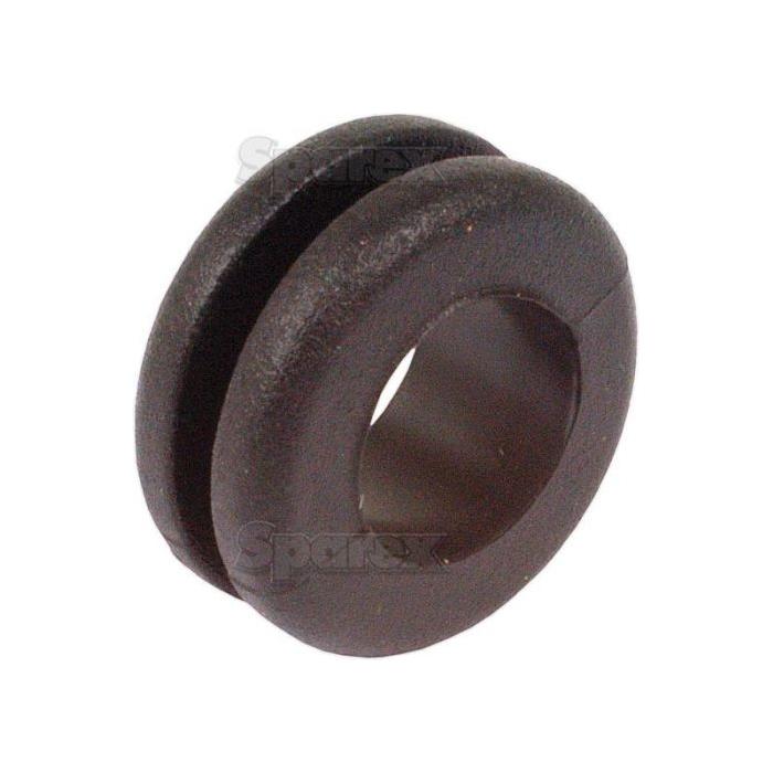 The Sparex Open Grommet Ø3/8'' x 1/16'' Groove (Part No. S.11333) is a black rubber grommet featuring a central hole and side groove, specifically designed for protecting or insulating wires or cables, ensuring optimal durability and performance.