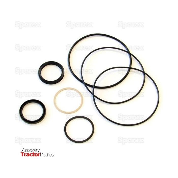 A set of variously sized O-rings displayed against a white background, with black and one beige O-ring. Some have the visible "Sparex" branding in the background, suggesting they are part of a Sparex Orbital Motor Seal Kit MOSPB (Part No. S.153124).