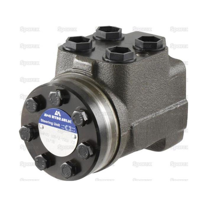 Close-up of an Orbital Steering Unit, featuring multiple hex bolts, a metallic finish, and a branded Sparex label on the front.