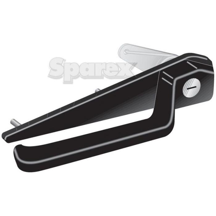 Illustration of a black rubber gate latch with a screw on one side, featuring the "Sparex Part No.S.62233 Outer Door Handle LH" in the background and resembling parts from the Fiat series handle assembly.