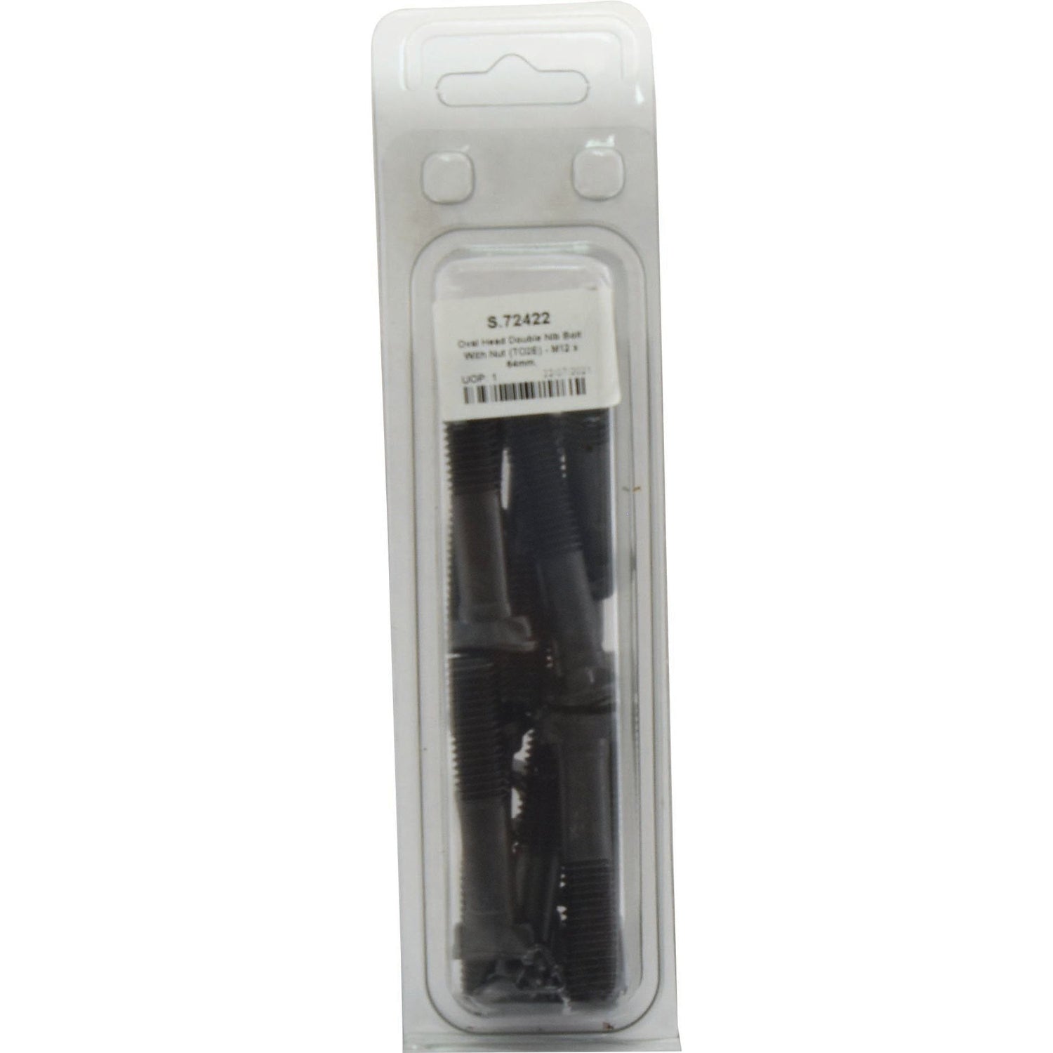 A packaged set of bolts labeled "Sparex Part No.S.72422" is visible on the plastic container, featuring Oval Head Double Nib Bolts with Nut (TO2E) - M12 x 64mm, Tensile strength 10.9 for versatile use.